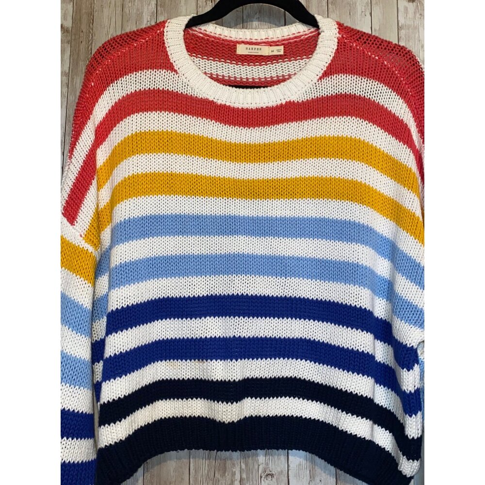 Women's Harper Colorful Striped Rainbow Slouchy Long Sleeve Knit Sweater Medium - Picture 4 of 9